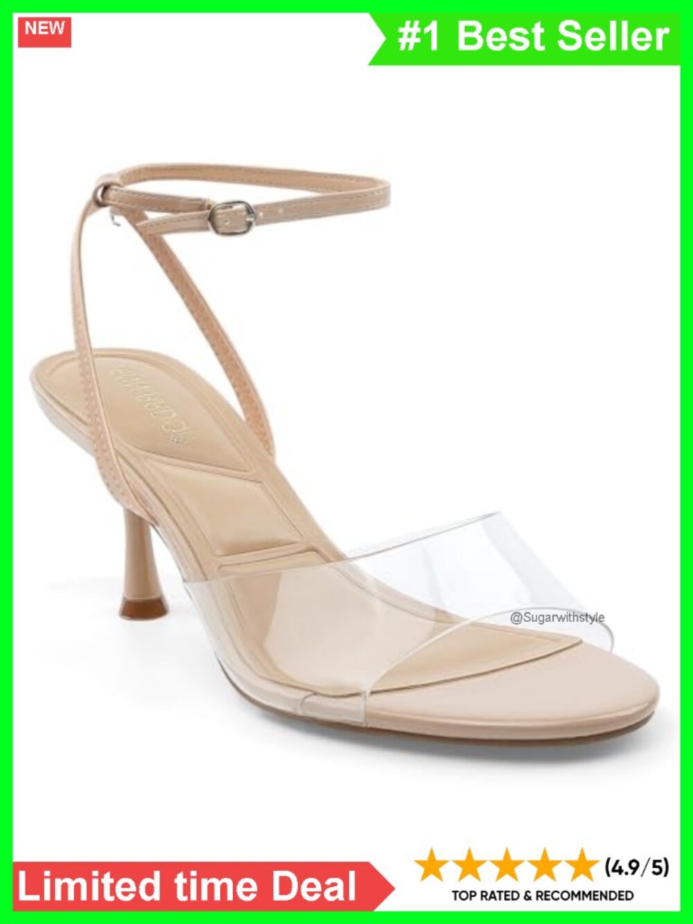 Clear PVC Slingback Heels with Faux Leather Ankle Strap Kitten Heel Dress